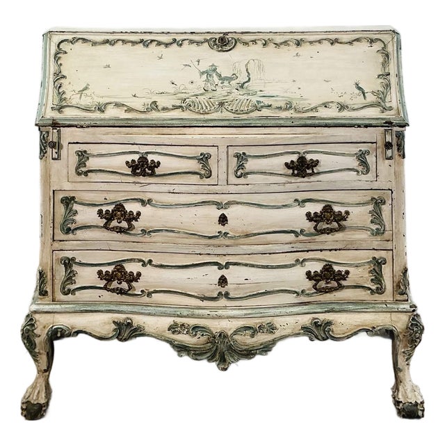 1940s French Louis XV–Style Hand-Painted Secretary Desk by Desbordes, Paris — Provenance Louis Louis Antiques, Greenwich For Sale