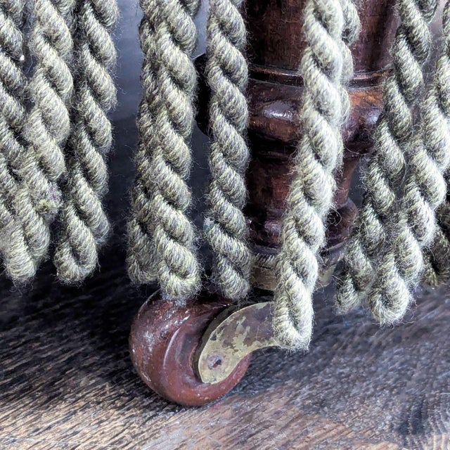 Textile Vintage Green Velvet Loveseat With Button Back and Fringe Skirt For Sale - Image 7 of 7