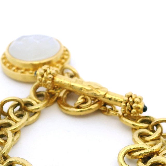 Contemporary Elizabeth Locke 18K Gold Charm Bracelet Venetian Glass Intaglios, Pearls & Coins For Sale - Image 3 of 11
