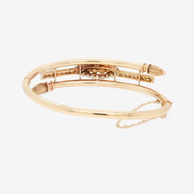 Victorian Style 14k Gold, Diamond & Pearls Bypass Bracelet For Sale - Image 9 of 11