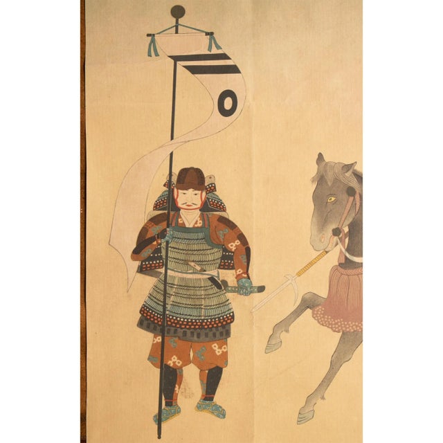 Textile Pre-1940 Showa Era Japanese Print on Silk "Samurai" For Sale - Image 7 of 12