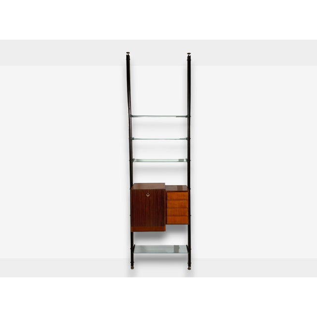 Italian Modern, Floor to Ceiling Bookcase, Stained Wood, Glass, Italy, 1940s For Sale - Image 4 of 18