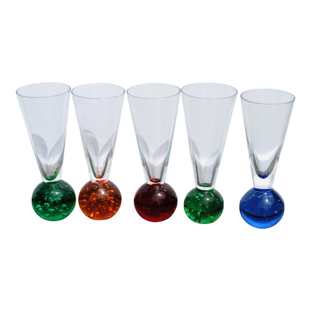 Vintage Bullicante Bubble Bottom Colored Cordials - Set of 5 For Sale