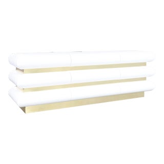Vintage Italian Postmodern White Lacquer and Brass Dresser, 1980s For Sale