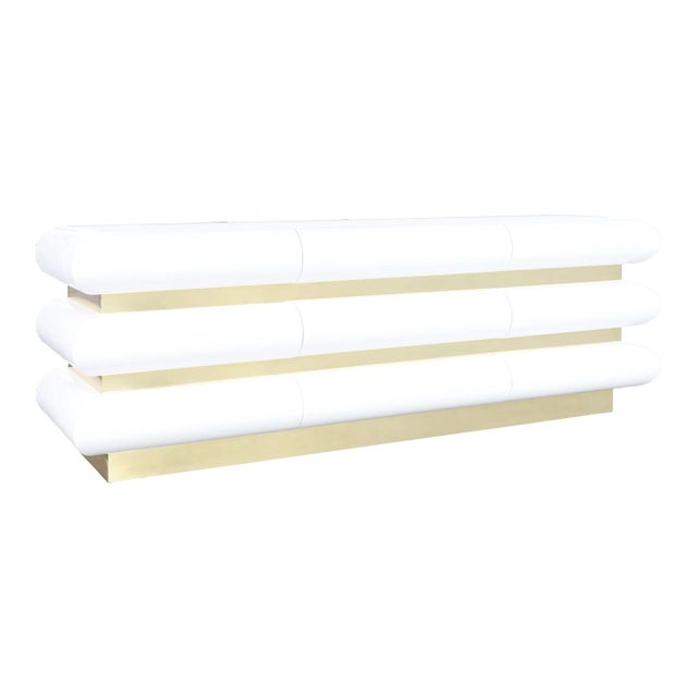 Vintage Italian Postmodern White Lacquer and Brass Dresser, 1980s For Sale