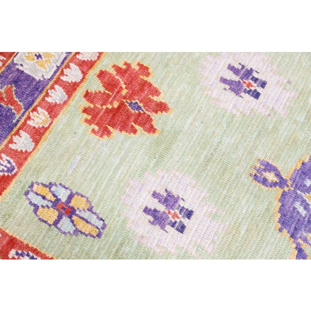 Modern Early 21st Century Green Multicolor Handwoven Wool Turkish Oushak Rug 5'5'" X 6'6'" For Sale - Image 3 of 9