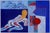 Stunning modernist avant-garde figurative abstract pastel in deep royal blue, with red and yellow accents by Henry Elinson...