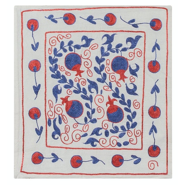 Silk Cushion Cover, Hand Embroidery Toss Pillow, Suzani Lace Pillow. 17"x18" For Sale