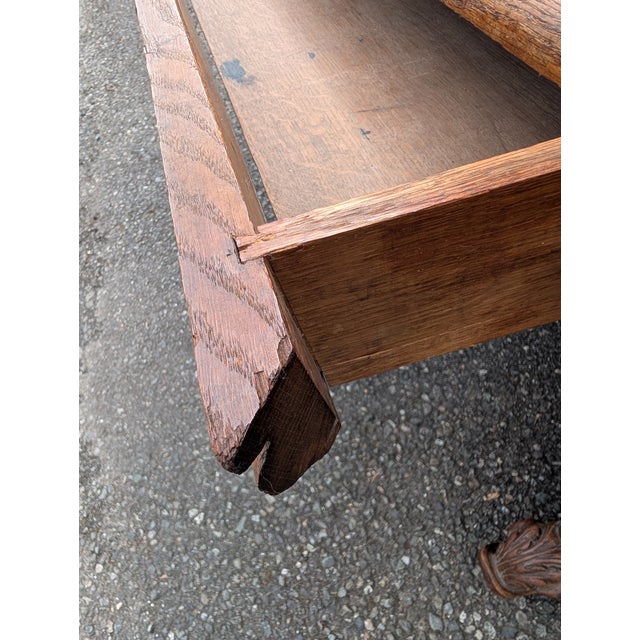 Antique 19th Century French Renaissance Revival Carved Oak Dolphin Sea Serpent Library Desk For Sale - Image 9 of 12