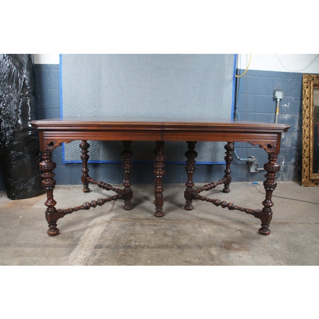 Antique Orinoco Jacobean Spanish Revival Oak Pierced Scroll Dining Table 72" For Sale - Image 13 of 15