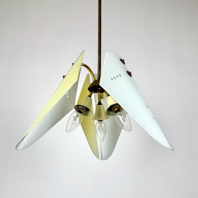 Mid-Century Italian Pendant Light in Brass and Glass, 1950s For Sale - Image 4 of 5