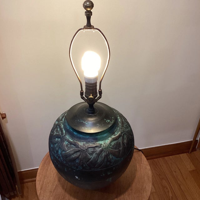 Vintage Wildwood brass lamp ornament with flowers handmade hammered finished antique copper.