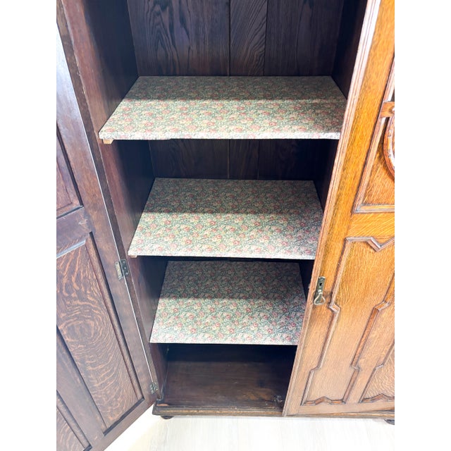 1920s Antique English Oak Wardrobe For Sale - Image 5 of 10