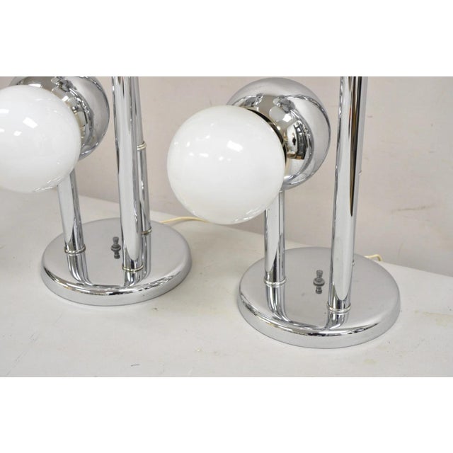 Metal Vintage Mid Century Modern Chrome Ball Space Age 3 Light Table Lamp - A Pair For Sale - Image 7 of 12