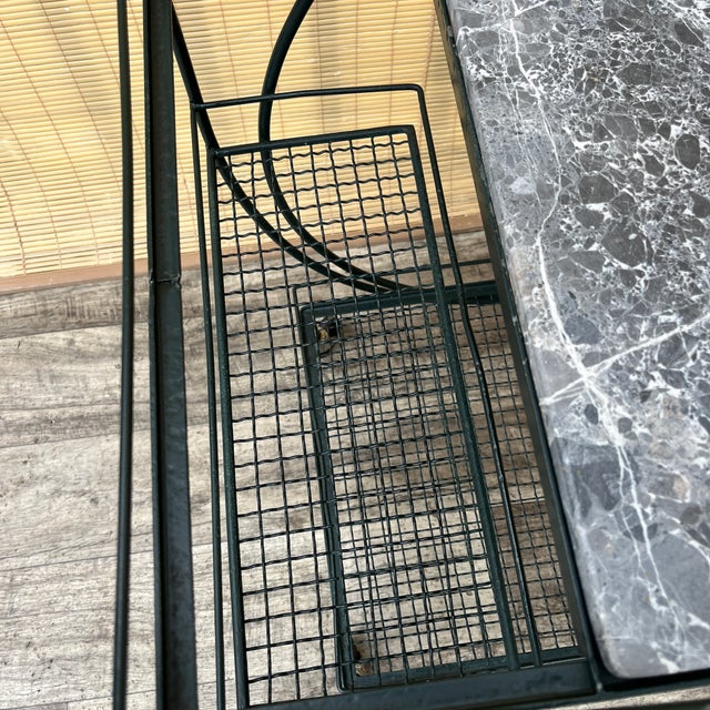Mid Century Wrought Iron Marble Top Patio Serving Cart in the Salterini Style. Circa 1960s For Sale - Image 12 of 17