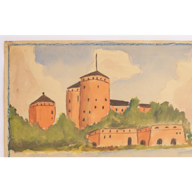 Original late 40's Impressionist Landscape Water Color Painting by a Swedish school boy, signed. Landscape of a Swedish...