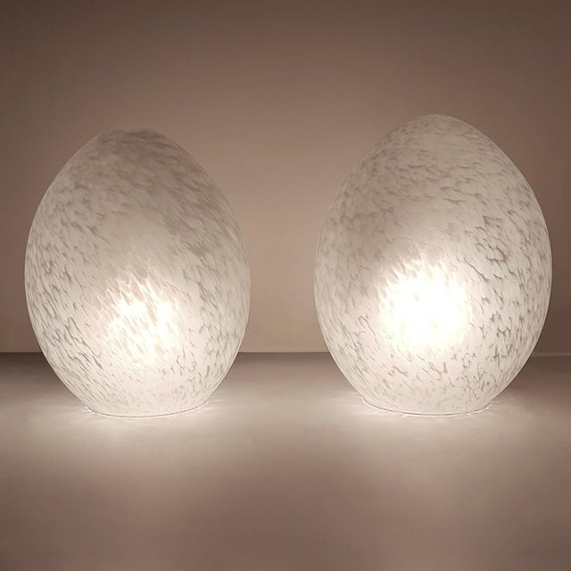 Vintage French Egg Table Lamps from Verrerie De Vianne, 1980s, Set of 2, in Very Good conditions. Designed 1980 to 1989...