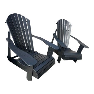 1950s Mid-Century Black Adirondack Beach Chairs - Set of 2 For Sale