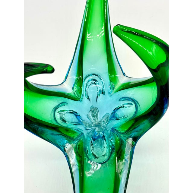 - Dramatic vintage Canadian Chalet hand-worked art glass stretch sculpture, dating 1960s–1970s. - At approximately 29...