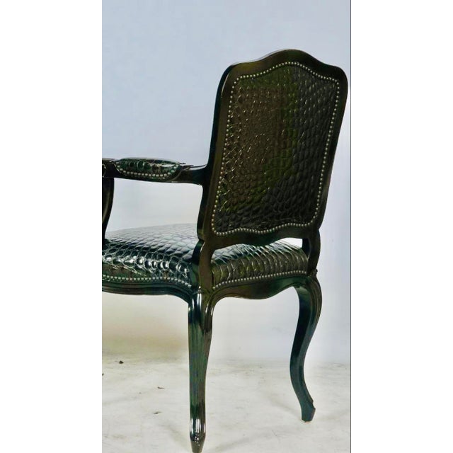 Black Faux Crocodile & Glossy Black Louis XV Style Armchair For Sale In Los Angeles - Image 6 of 8