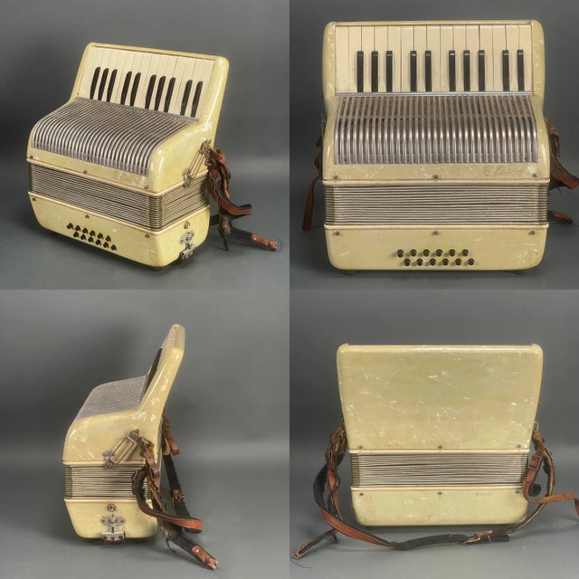 Vintage La Tosca Ivory Accordion With Case Clean Baffles Made in Italy For Sale - Image 4 of 11