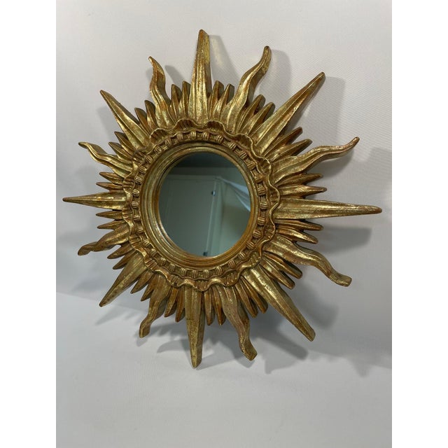Vintage 1960s French Style 16.5" Gilded Sunburst Wall Mirror For Sale - Image 10 of 15