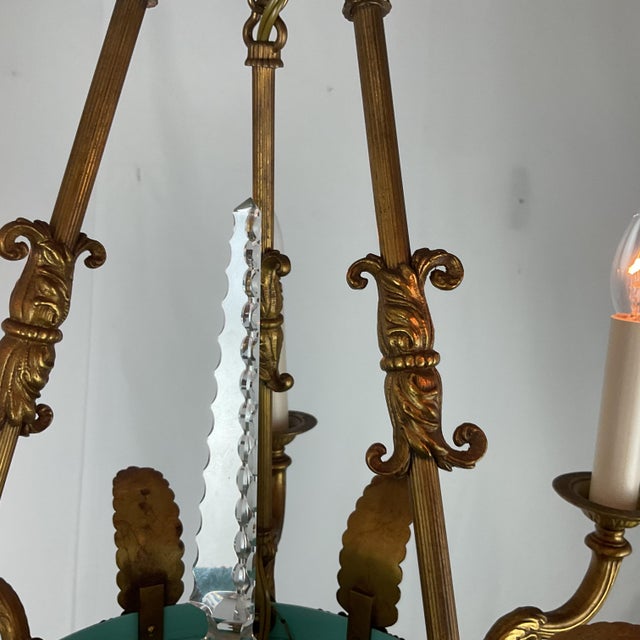 1950s Small Brass and Enamel Empire Chandelier For Sale - Image 11 of 14