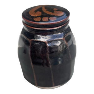 1990s Kit Vorhaus Brown Drip Glaze Stoneware Lidded Jar, Signed Studio Pottery