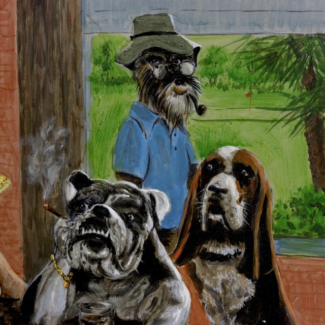 Early 21st Century Vintage Iron Handmade Tray With Unique Puppy Playing Cards Scene For Sale - Image 5 of 10