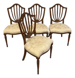 Late 20th Century Set of 4 Theodore Alexander Hepplewhite Shield Back Dining Chairs