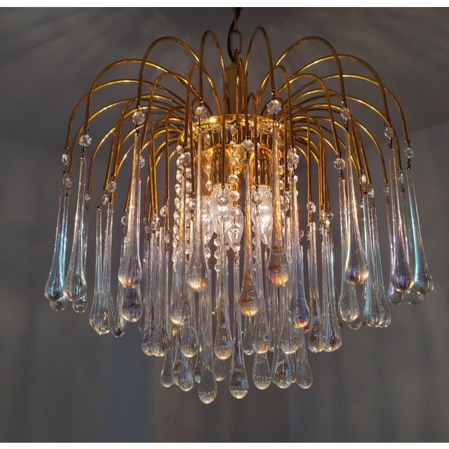 Murano Glass Teardrop Chandelier with Gilded Frame attributed to Paolo Venini, 1970s For Sale - Image 12 of 18