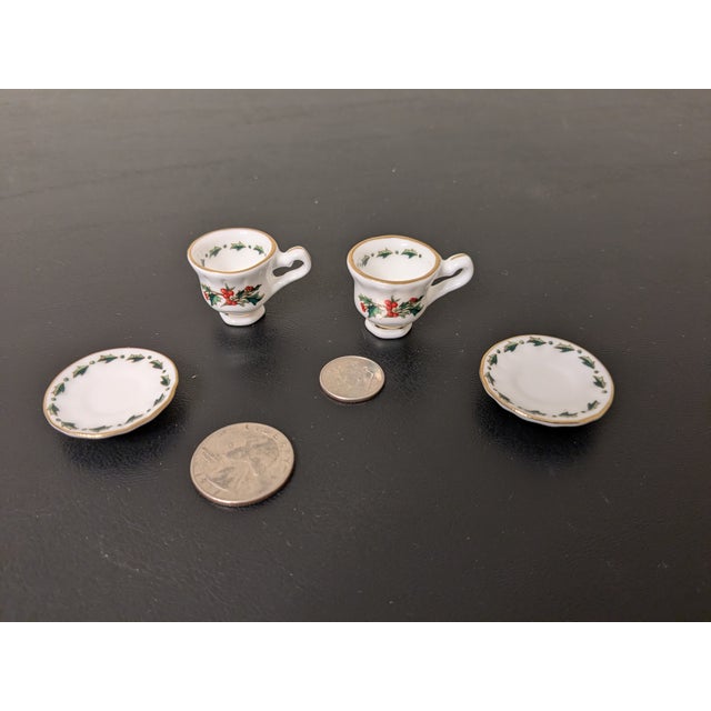White Vintage Miniature "A Cup of Christmas Tea" Bone China Set For Sale - Image 8 of 18