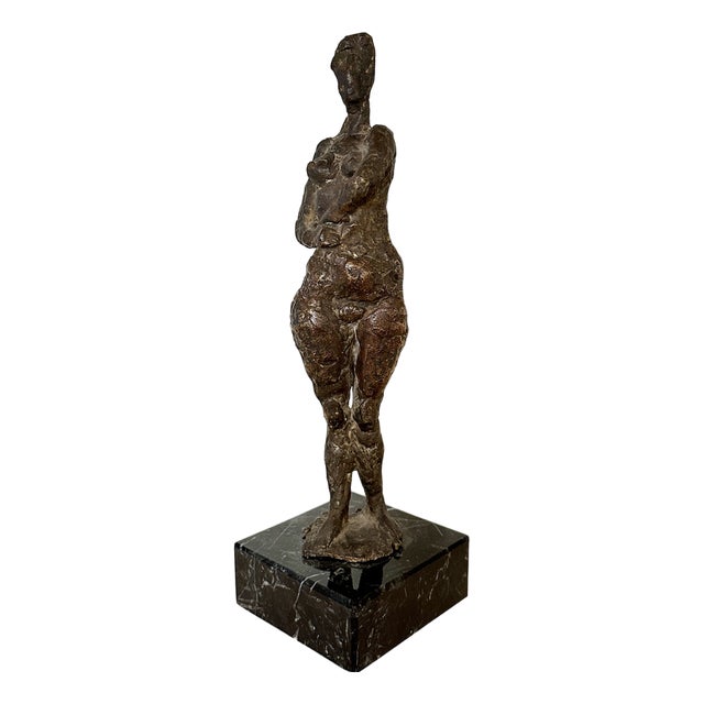 Oskar Bottoli, Small Woman Sculpture, 1969, Cast Bronze on a Black Marble Stand For Sale