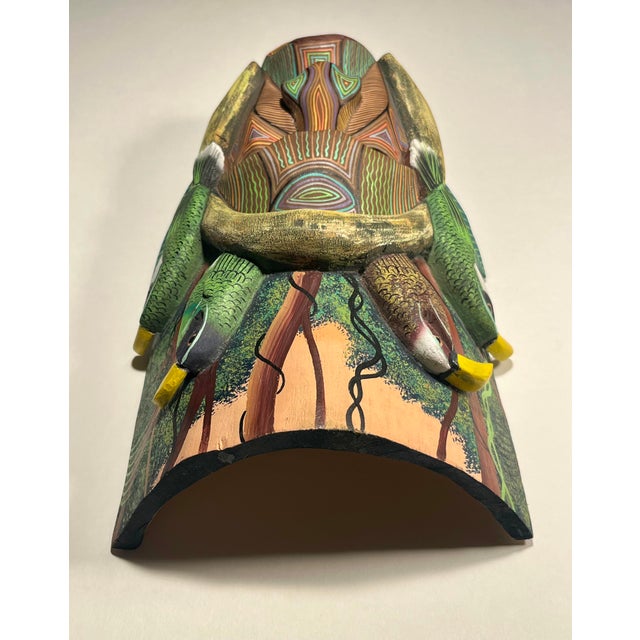 Vintage Boruca Indian Wall Art Costa Rica Hand Carved Painted Wood 10” X 6” For Sale - Image 4 of 9