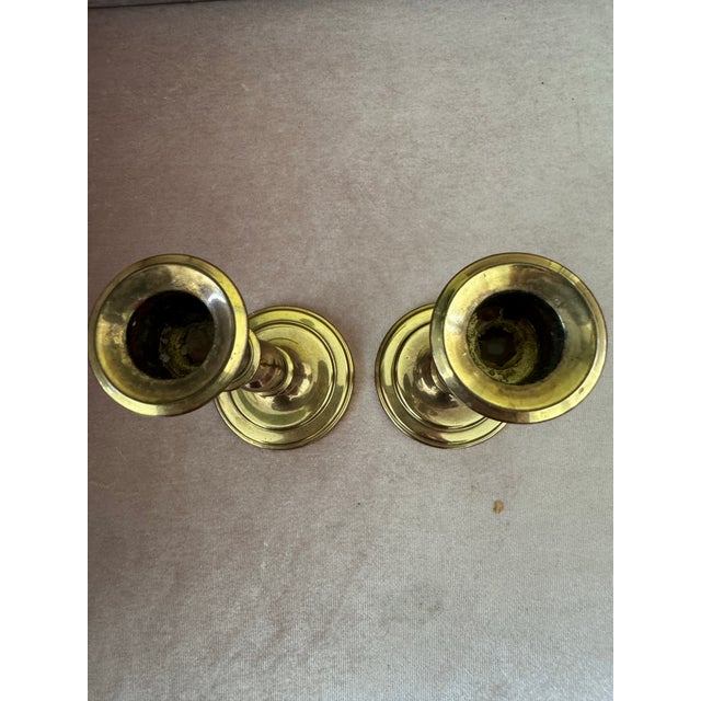 Late 20th Century Pair of Vintage Solid Brass Candlesticks Holders For Sale - Image 5 of 5