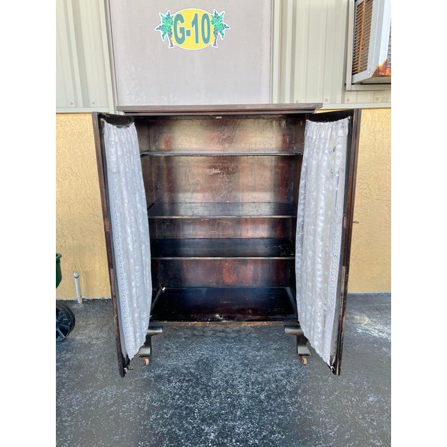 Antique Pie Safe Glass Door Cabinet on Wheels For Sale In West Palm - Image 6 of 8