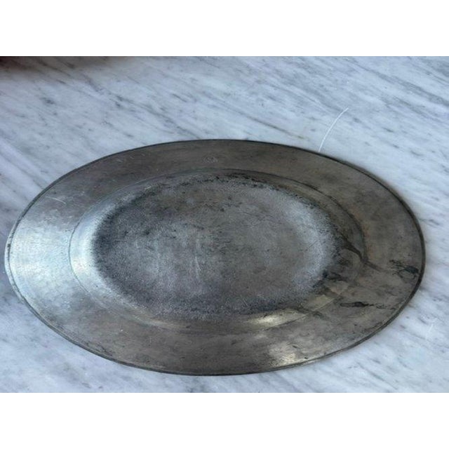 Late 20th Century Antique 18th C. European Pewter Charger With Zig-Zag Wiggle Work Initials - Pewter For Sale - Image 5 of 11