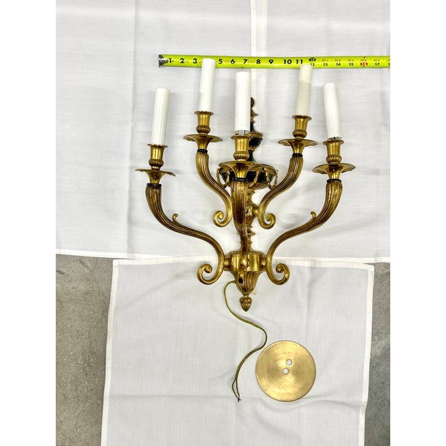 Late 20th Century French Empire 5-Arm Brass Wall Sconce With Black Enamel Detail For Sale - Image 4 of 6