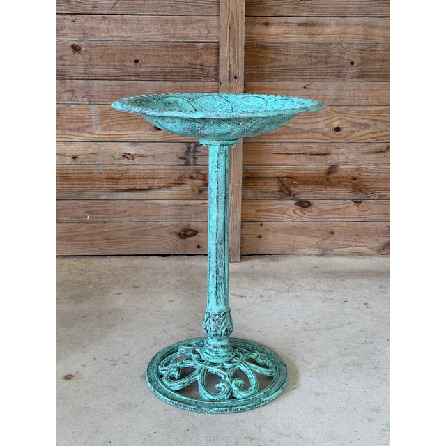 Late 20th Century Vintage Cast Iron Garden Tazza or Pedestal Centerpiece With Verdigris Finish For Sale - Image 5 of 12