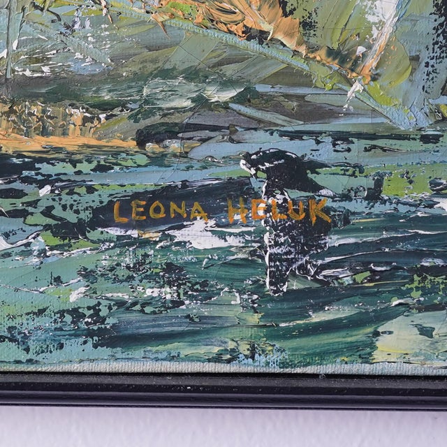 Abstract Leona Heluk (1932-2002) Mid-Century Abstract Expressionist Sailboat Oil Painting Original For Sale - Image 3 of 16