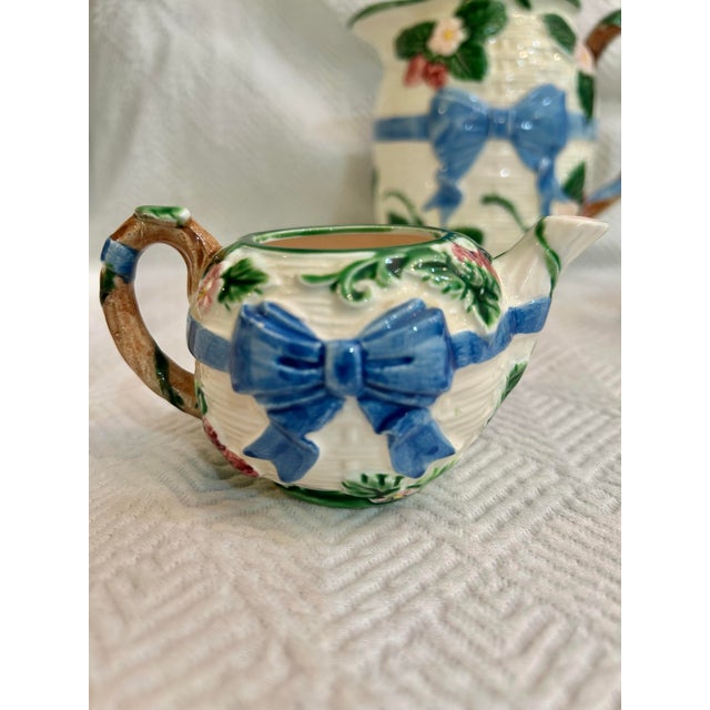 1980s 1985 Haldon Group Blue Bow and Strawberries Beverage Serving Set - 3 Pieces For Sale - Image 5 of 10