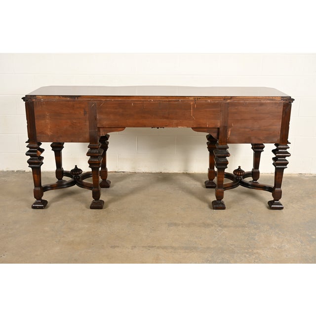 Antique Victorian Renaissance Revival Carved Mahogany Inlaid Marquetry Sideboard by Rockford Furniture, Circa 1920s For Sale - Image 17 of 18