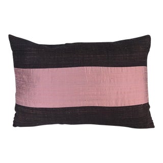 Pink and Black Asian Silk Decorative Pillow For Sale