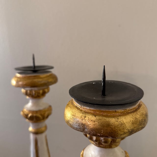 1920s 1920s Italian Giltwood Candlesticks ~ a Pair For Sale - Image 5 of 10