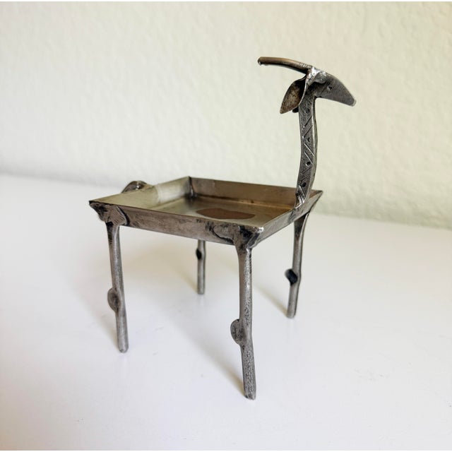 Vintage Folk Art Metal Gazelle Dish Catchall For Sale - Image 4 of 8