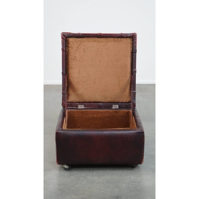 Red Chesterfield Ottoman with Storage in Cow Leather For Sale - Image 8 of 12