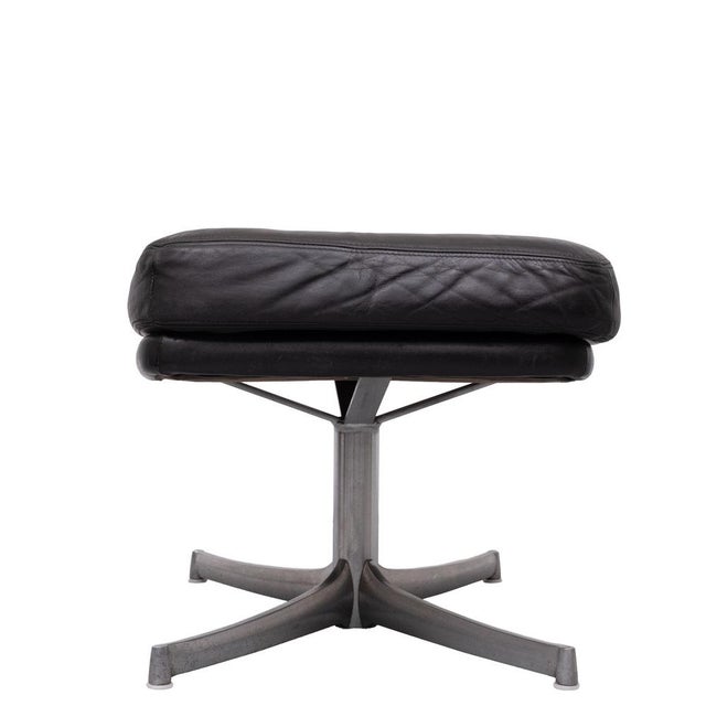 Walter Knoll Black Leather Ottoman from Walter Knoll, Germany, 1970s For Sale - Image 4 of 9