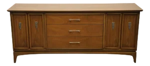 Kent Coffey the Wharton Collection Mid Century Modern 72" Brandied Walnut Triple Door Dresser 6584