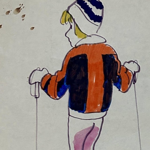 Janusz Stanny, A Skiing, Original Illustration, Watercolour For Sale - Image 4 of 5