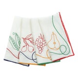 Fête Fruit & Vegetables Embroidered Linen Napkins, Set of 4 For Sale